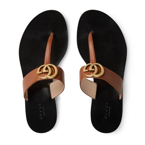 Shop Gucci Web & Leather Thong Sandals 